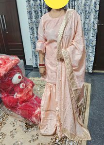 Peach Embroidered Kurta Set