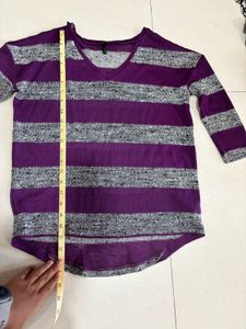 Purple Striped V-Neck Tunic Top