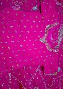 Hot Pink Embellished Sari Fabric