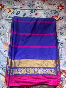 Blue & Pink Pattu Saree