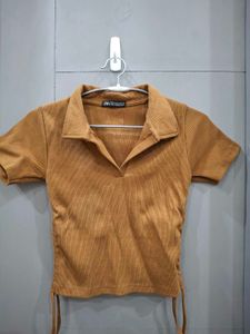 Zara Brown Ribbed Top