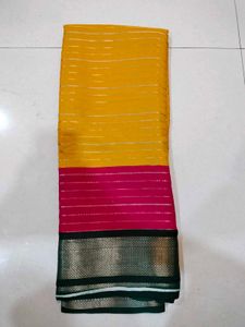 Pink &amp; Yellow Silk Saree