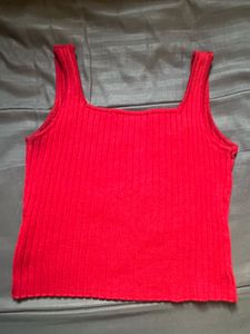 Red Ribbed Crop Top