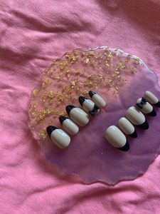 Black French Nail With A Bow