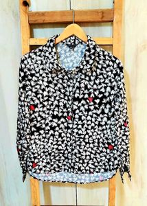 Black Printed Cotton Shirt Size-38