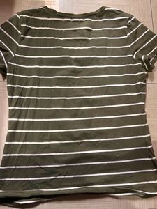 Olive Green Tshirt With White Stripes