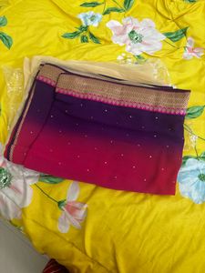 Beautiful Cream colour Saree With Purple Border