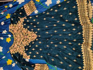 Zari Embroidered Pakistani Teal Dress