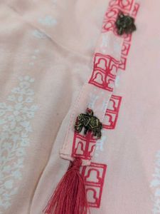 Peach Printed Short Kurta