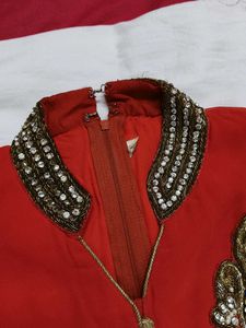 Women Red Georgette Zari Stone Festive Kurta