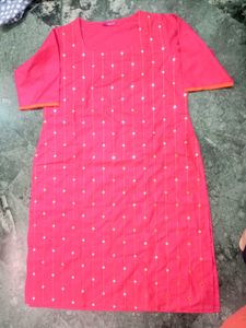 Plus Size Pink Kurti With Orange Detailing