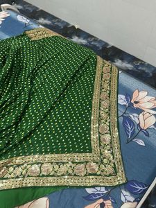 Elegant Green bandhej saree