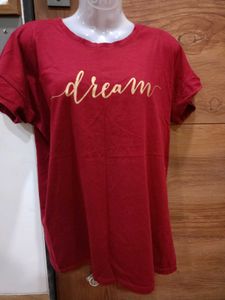 (Mordhani) Maroon Cotton Tshirt With "Dream" Print
