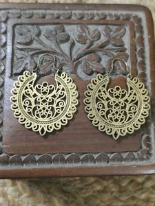 Pure Brass Crescent Filigree Hoops