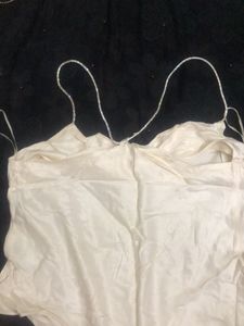 Hnm Beige Rhinestones Strap Cami Top