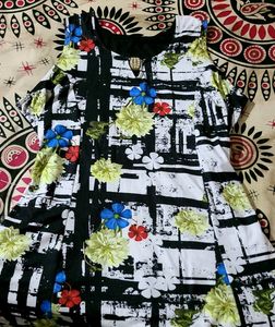Beautiful Sleeveless White And Black Floral Dress