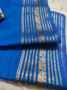 Blue Elephant Print Saree