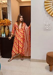 Khadi cotton, multicolour three piece suit