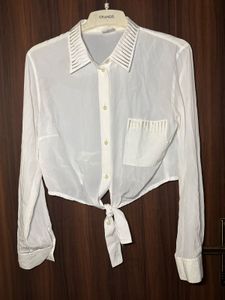 White Tie-Front Shirt