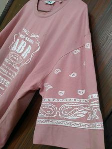Drop Shoulder Oversized Pink T Shirt
