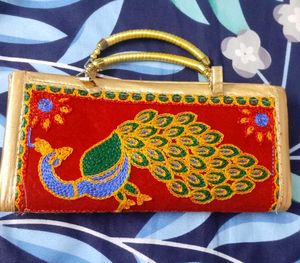 Embroidered Peacock Clutch