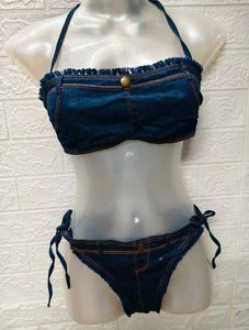 Fresh Unused 3 Piece Denim Bikini Set