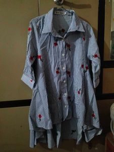 Striped Rose Embroidered Tunic Top