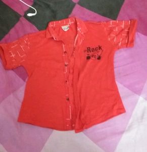 Boys Red Shirt And Dark Grey Checks Pant Set