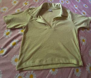 Ribbed Polo Top - Lime Green