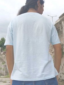 Solid Plan Sky Blue Summer Tshirt For Women