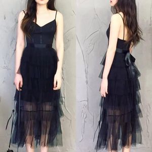 Black Belt Tiered Tulle Dress