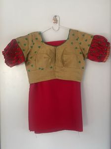 Plain Red Saree With Fancy Blouse