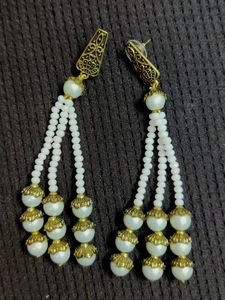 Baby Pink Pearls And Brass Earrings