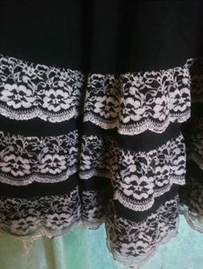 Black Lace Trim Midi Skirt