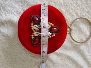 Red Velvet Shell Embellished Clutch