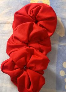 Stylish Red Hair Scrunchies - Set of 3