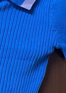 Blue Knit Polo Crop Top