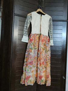 Women Embroidered Chiffon Net Printed Gown Dress