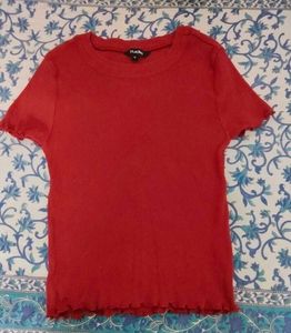 Studio West Red Ribbed Top