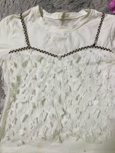 White Textured Layered Tee