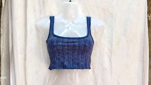 I. Blue Ribbed Crop Top