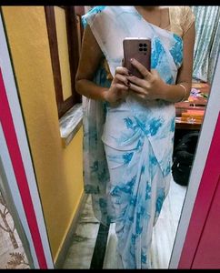 Sky Blue Printed Saree