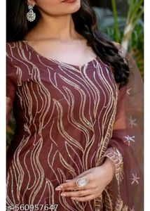 brown net dress material without duppta