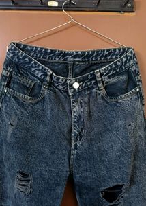 Stylish Charcoal Roughed High Waist Jeans