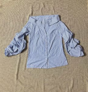 SHEIN Unity Off Shoulder Striped Buttoned Shirt