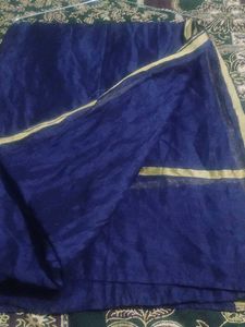 Blue Dupatta with Gold Stripes