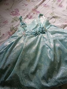 Girls' Glittering Teal Flower Girl Dress