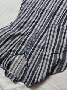 Women Blue Cotton Striped Printed Kurta Set