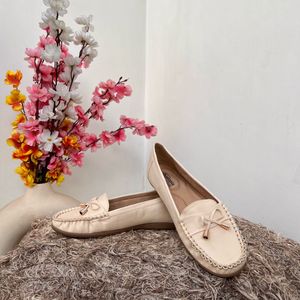 Beige Loafers with Bow Detail