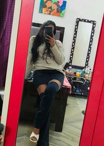 Striped Long Sleeve Top / high neck/turtle neck